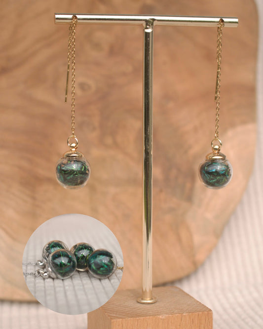 Boucles d'oreilles Lily Paon vert foncé