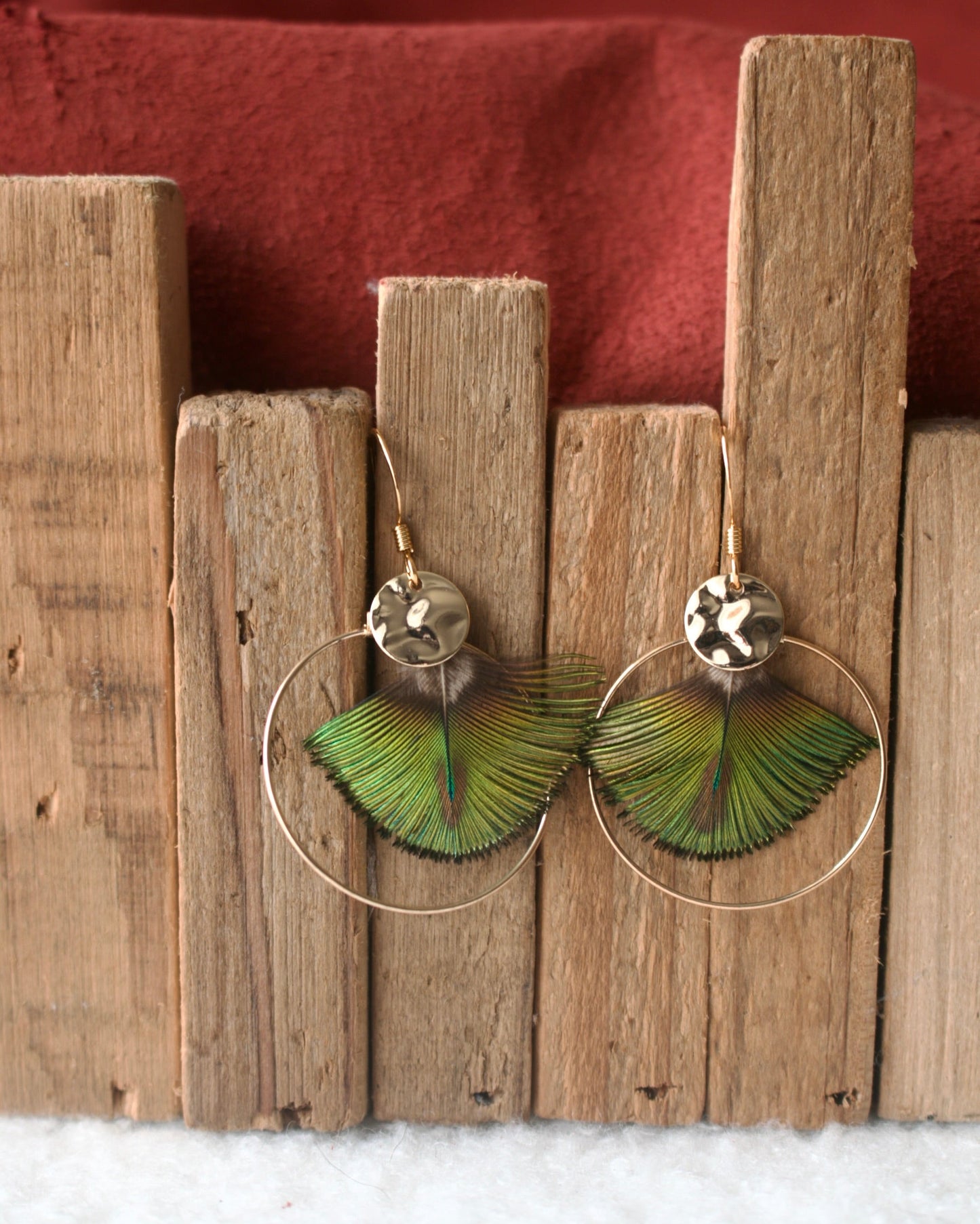 Boucles d'oreilles Créole Paon vert
