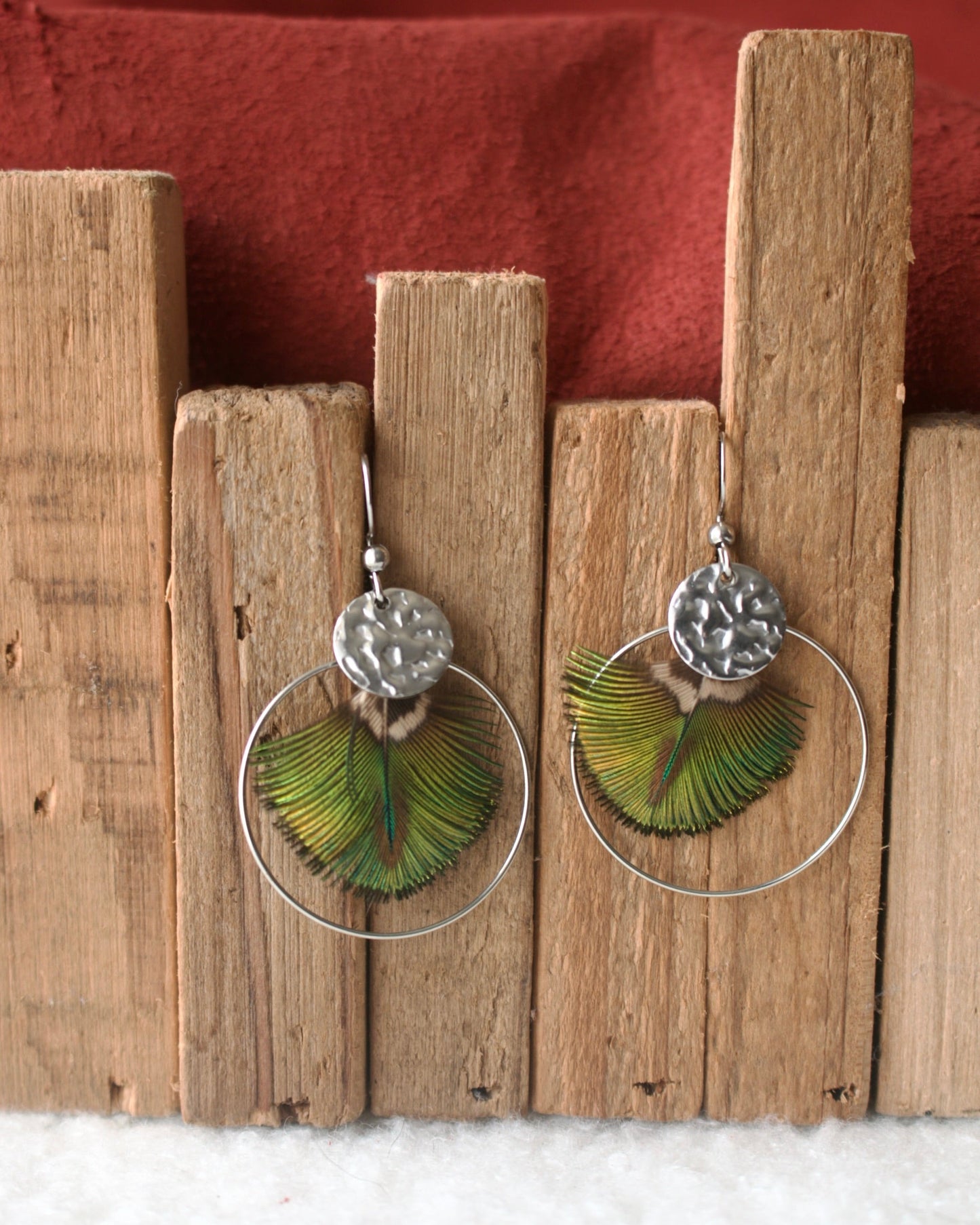 Boucles d'oreilles Créole Paon vert