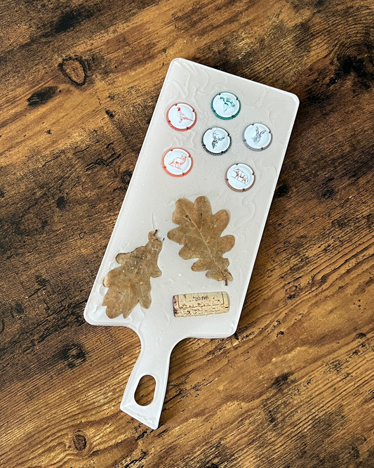 Planche apéro beige feuille de chêne capsule champagne chasse