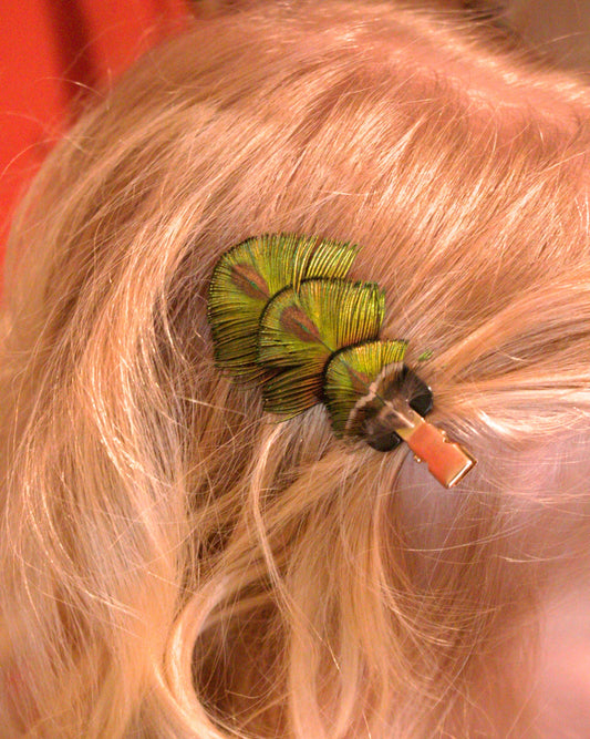 Pince à cheveux Paon vert