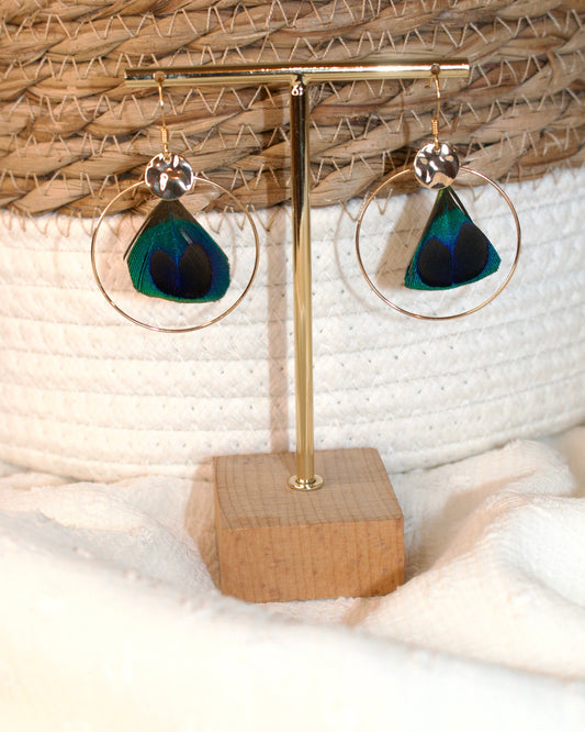 Blue Peacock Creole Earrings